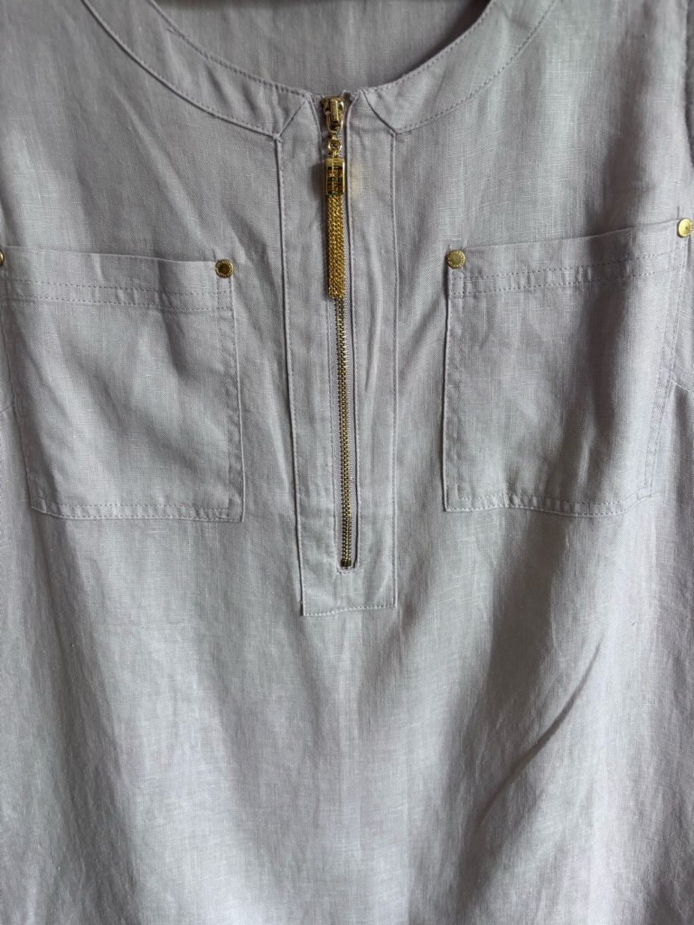 Ellen Tracy Light Cream 100% Linen Zip-Front Sleeveless tank M - Picture 3 of 9